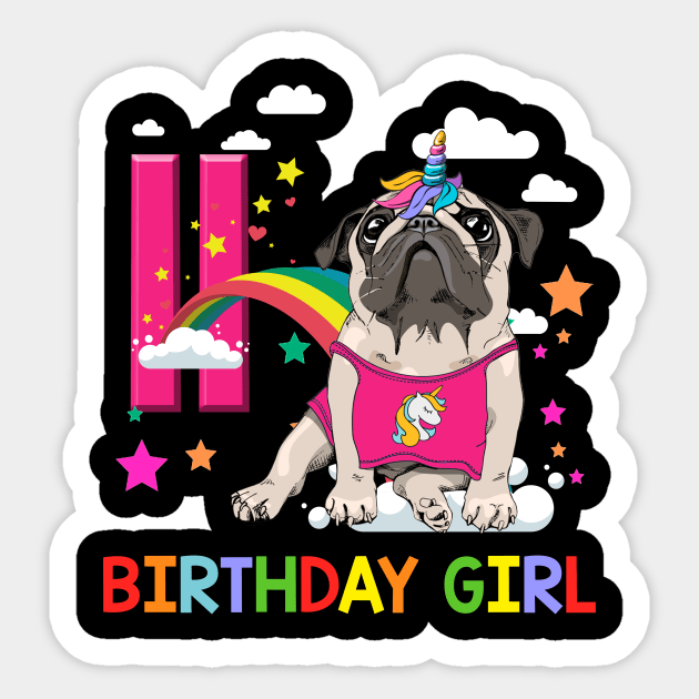 Pug Birthday - 11 Years Old Unicorn Pugicorn Party Sticker by martinyualiso